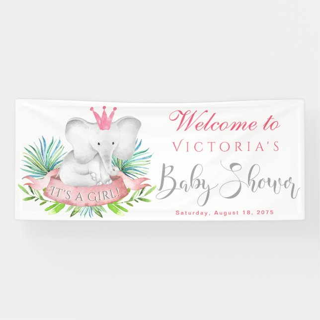 Girl Elephant Baby Shower Banners (Horizontal)