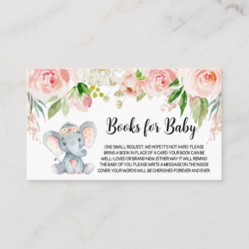 Girl Elephant Baby Shower Books for Baby  Business Card