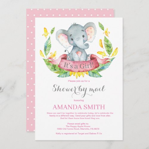 Girl Elephant Baby Shower by Mail Invitation