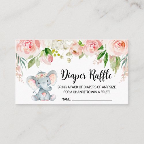 Girl Elephant Baby Shower Diaper Raffle  Business Card