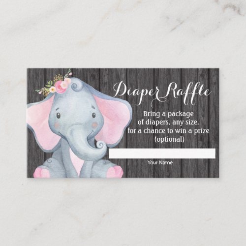 Girl Elephant Baby Shower Diaper Raffle Card
