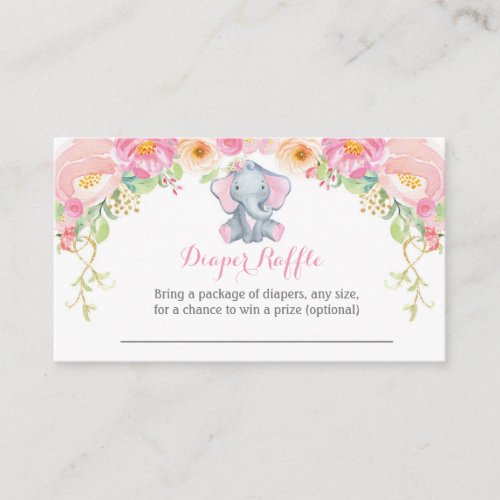 Girl Elephant Baby Shower Diaper Raffle Card