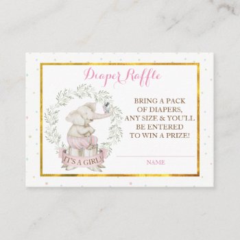 Girl Elephant Baby Shower Diaper Raffle Enclosure Card by nawnibelles at Zazzle