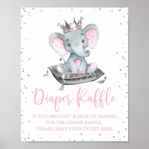 Girl Elephant Baby Shower Diaper Raffle Table Sign