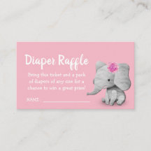 Girl Elephant Baby Shower Diaper Raffle Ticket