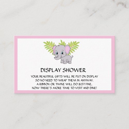 Girl Elephant Baby Shower Display Shower Pink Enclosure Card