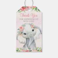 Girl Elephant Baby Shower Favor Gift Tags