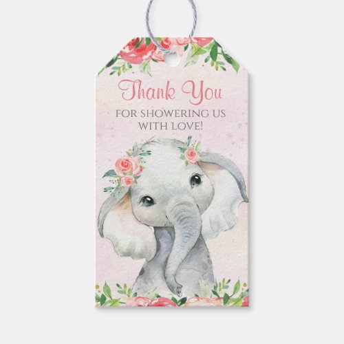 Girl Elephant Baby Shower Favor Gift Tags