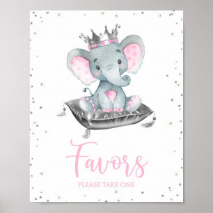 Girl Elephant Baby Shower Favor Table Signs