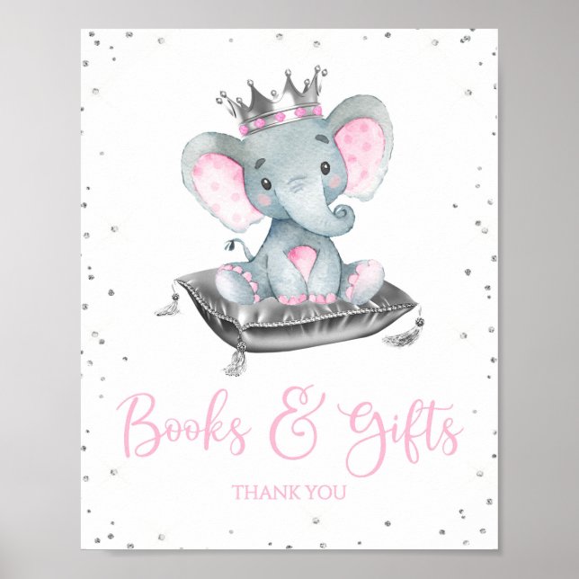 Girl Elephant Baby Shower Gift Table Sign (Front)