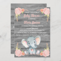 Girl Elephant Baby Shower Invitation