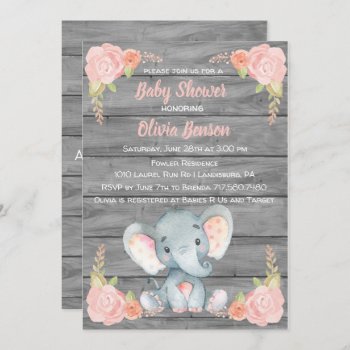 Girl Elephant Baby Shower Invitation by AnnounceIt at Zazzle