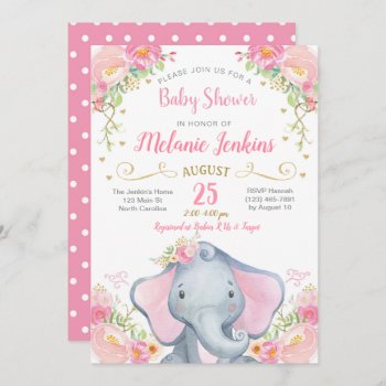 Girl Elephant Baby Shower Invitation by YourMainEvent at Zazzle