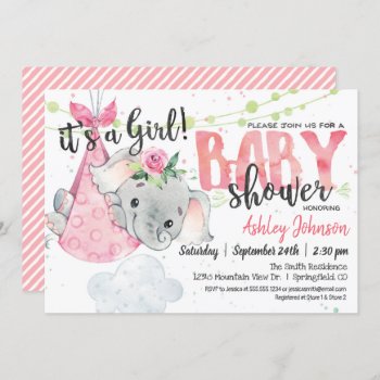 Girl Elephant Baby Shower Invitation by Card_Stop at Zazzle