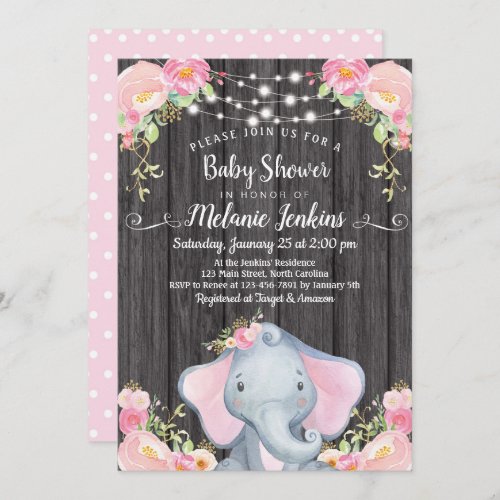 Girl Elephant Baby Shower Invitation