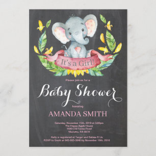 Girl Elephant Baby Shower Invitation Chalkboard