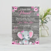 Girl Elephant Baby Shower Invitation, rustic, pink Invitation (Standing Front)