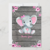 Girl Elephant Baby Shower Invitation, rustic, pink Invitation (Back)