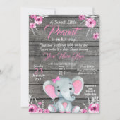 Girl Elephant Baby Shower Invitation, rustic, pink Invitation (Front)
