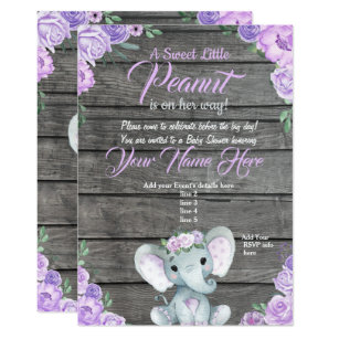 purple elephant baby shower invitations