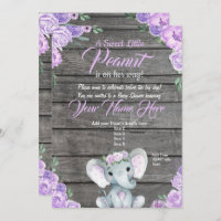 Girl Elephant Baby Shower Invitation rustic purple