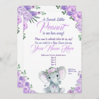 Girl Elephant Baby Shower Invitation rustic purple