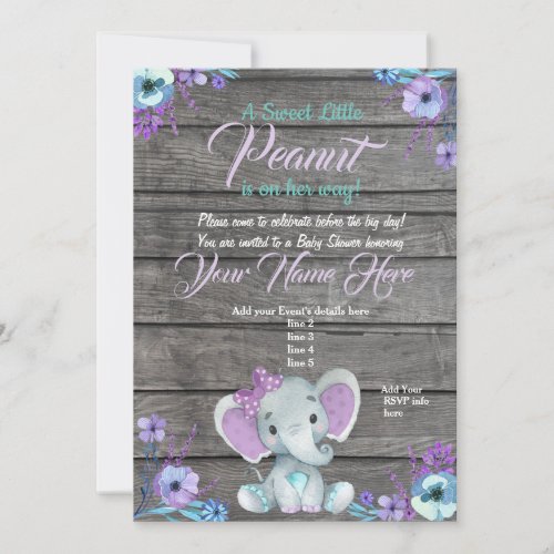 Girl Elephant Baby Shower Invitation rustic teal Invitation