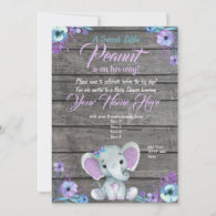 Girl Elephant Baby Shower Invitation, rustic, teal Invitation