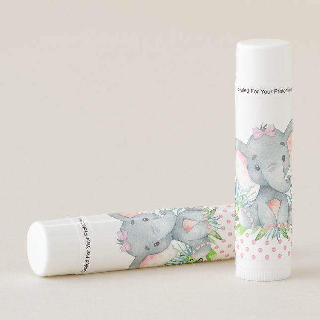 Girl Elephant Baby Shower Lip Balm (Front)