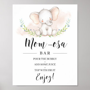 Girl Elephant Baby Shower Mom-osa Bar Sign
