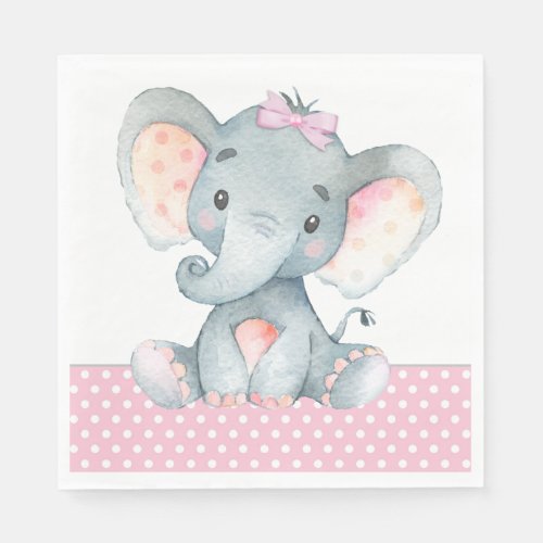 Girl Elephant Baby Shower Paper Napkins