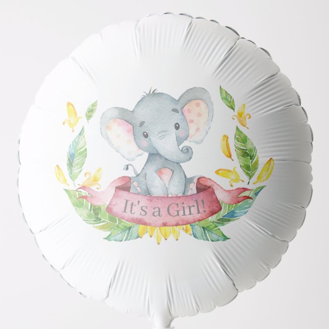 Girl Elephant Baby Shower Pink and Gray Balloon (Front)