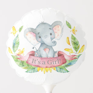 Girl Elephant Baby Shower Pink and Gray Balloon