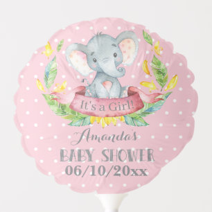 Girl Elephant Baby Shower Pink and Gray Balloon