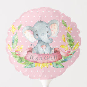 Girl Elephant Baby Shower Pink and Gray Balloon