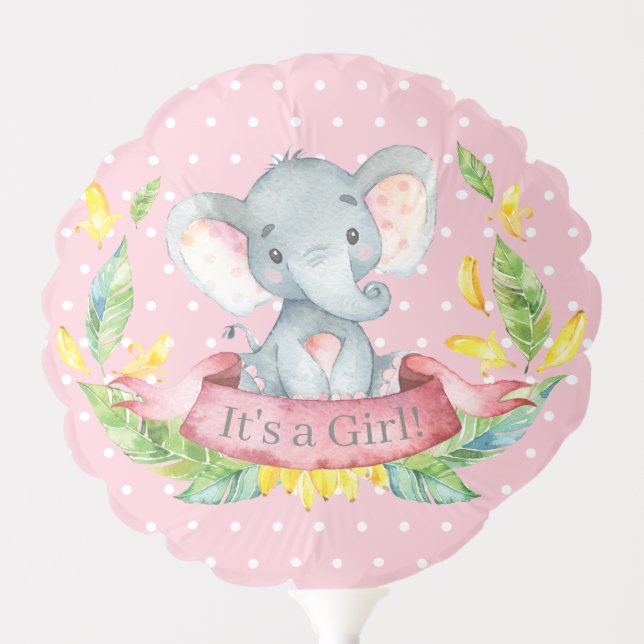 Girl Elephant Baby Shower Pink and Gray Balloon (Front)