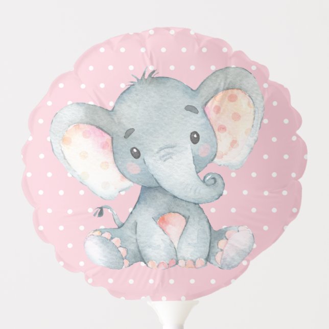 Girl Elephant Baby Shower Pink and Gray Balloon (Front)