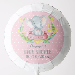 Girl Elephant Baby Shower Pink and Gray Balloon