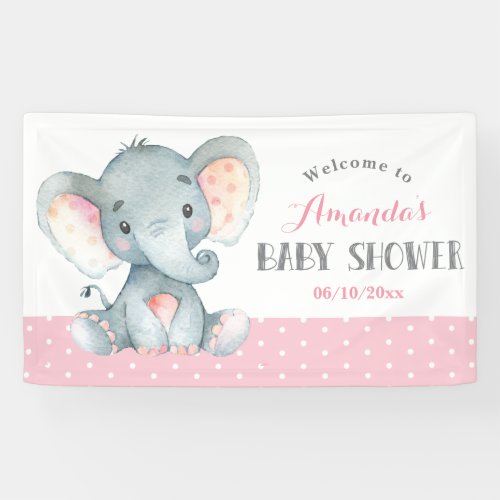 Girl Elephant Baby Shower Pink and Gray Banner