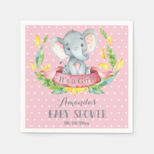 Girl Elephant Baby Shower Pink and Gray Napkins