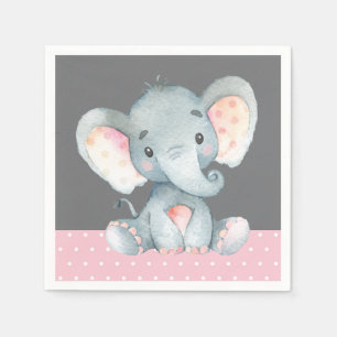 Girl Elephant Baby Shower Pink and Gray Napkins