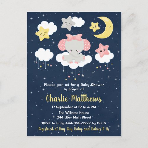 Girl Elephant Baby Shower Pink and Navy Blue Postcard