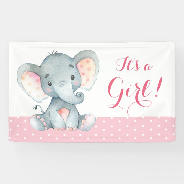 Girl Elephant Baby Shower Pink Banner (Horizontal)