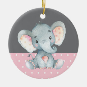 Girl Elephant Baby Shower Pink Ceramic Ornament