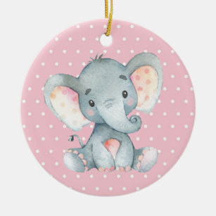 Girl Elephant Baby Shower Pink Ceramic Ornament
