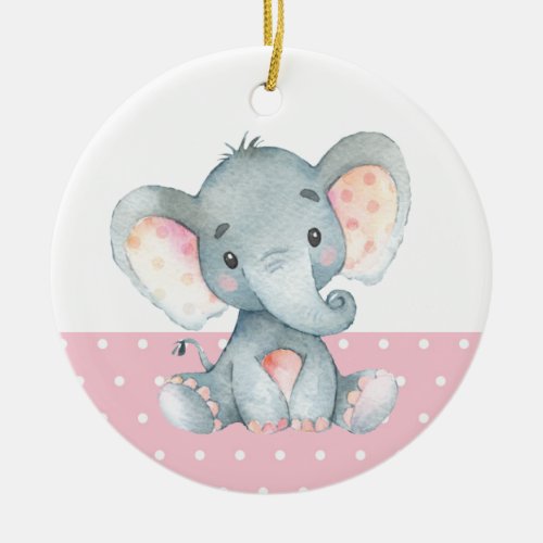 Girl Elephant Baby Shower Pink Ceramic Ornament