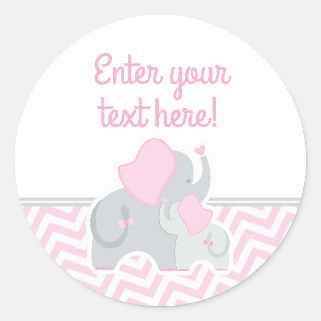 Girl Elephant Baby Shower Pink Gray Chevron Classic Round Sticker