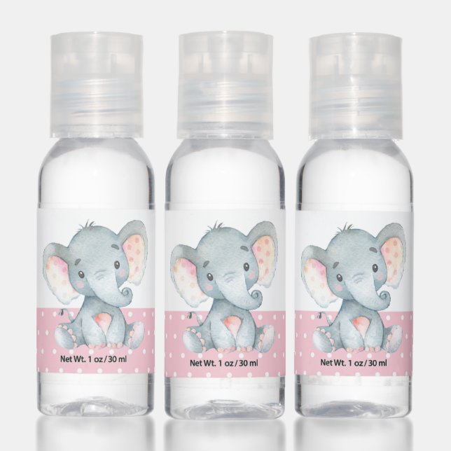 Girl Elephant Baby Shower Pink Hand Sanitizer (Set)