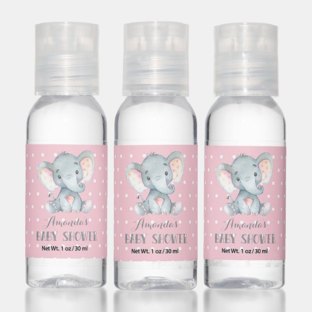 Girl Elephant Baby Shower Pink Hand Sanitizer (Set)