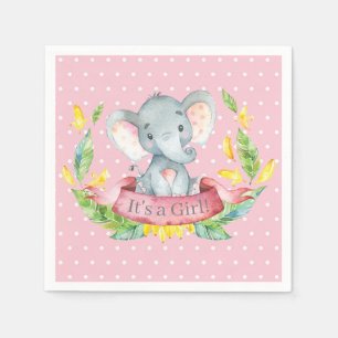 Girl Elephant Baby Shower Pink Napkins
